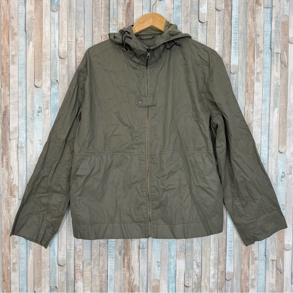 John Varvatos L Waxed Cotton Linen Zip Up Utility Barn Jacket Hooded Olive Italy